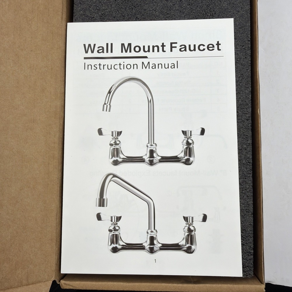 Kitchen Sink Faucet Wall Mount 8" Commercial Dual Handle Swivel Spout Chrome - Picture 11 of 12